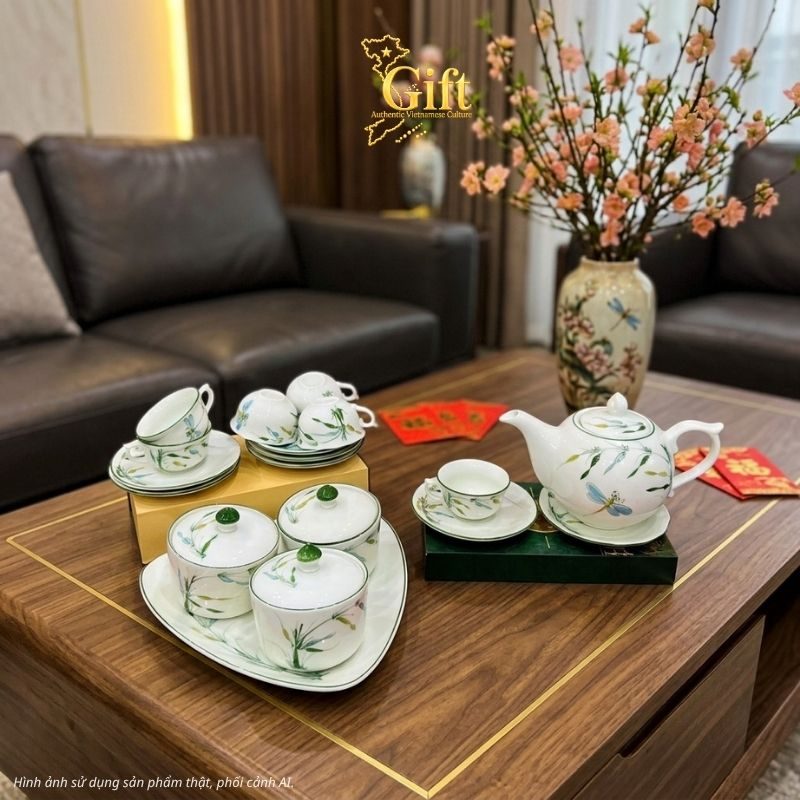 Bộ bình trà và hũ đựng mứt gốm - Quà tết doanh nghiệp