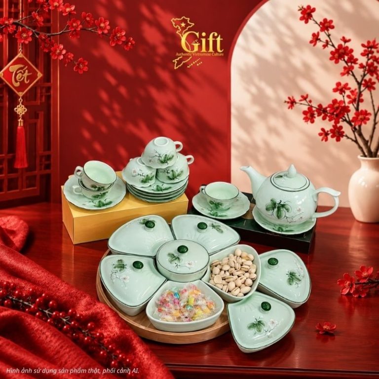 Bộ bình trà và hũ đựng mứt gốm - Quà tết doanh nghiệp