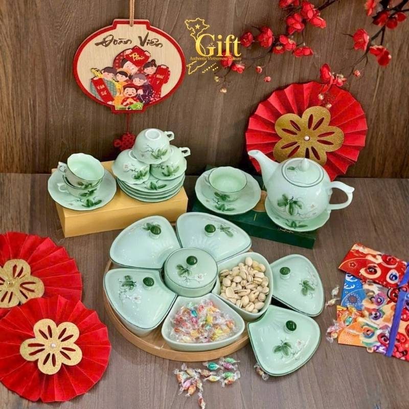 Bộ bình trà và hũ đựng mứt gốm - Quà tết doanh nghiệp