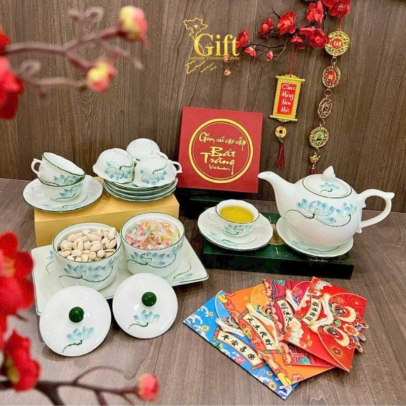 Bộ bình trà và hũ đựng mứt gốm - Quà tết doanh nghiệp