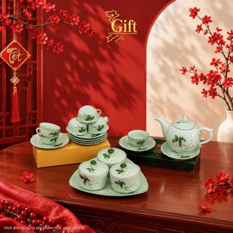 Bộ bình trà và hũ đựng mứt gốm - Quà tết doanh nghiệp