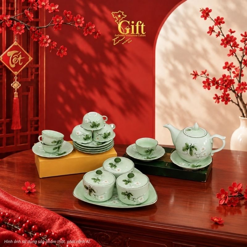 Bộ bình trà và hũ đựng mứt gốm - Quà tết doanh nghiệp