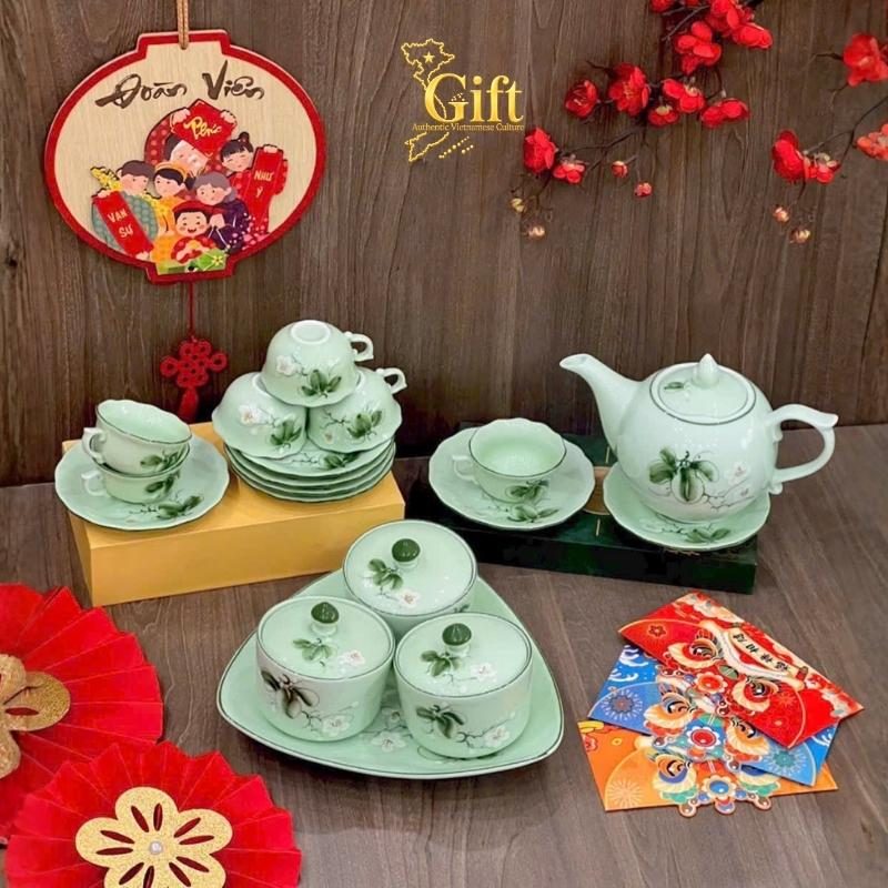 Bộ bình trà và hũ đựng mứt gốm - Quà tết doanh nghiệp
