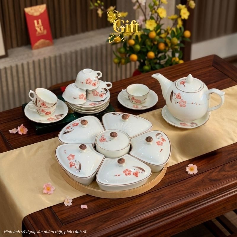 Bộ bình trà và hũ đựng mứt gốm - Quà tết doanh nghiệp