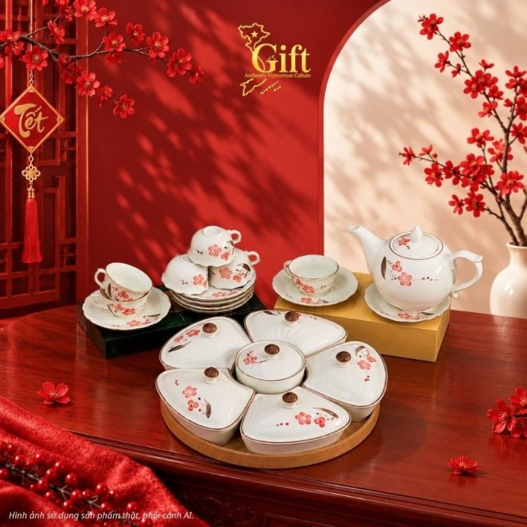 Bộ bình trà và hũ đựng mứt gốm - Quà tết doanh nghiệp