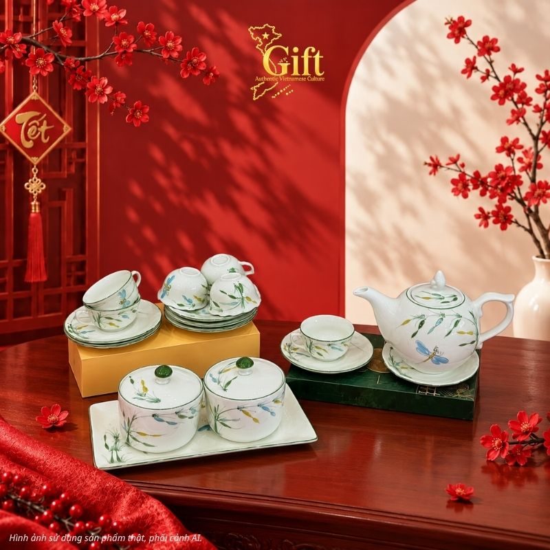 Bộ bình trà và hũ đựng mứt gốm - Quà tết doanh nghiệp