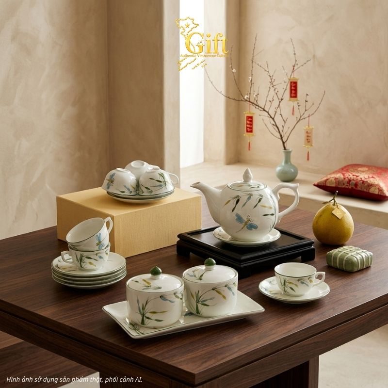 Bộ bình trà và hũ đựng mứt gốm - Quà tết doanh nghiệp