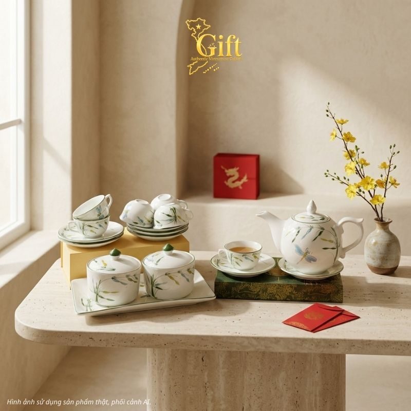 Bộ bình trà và hũ đựng mứt gốm - Quà tết doanh nghiệp