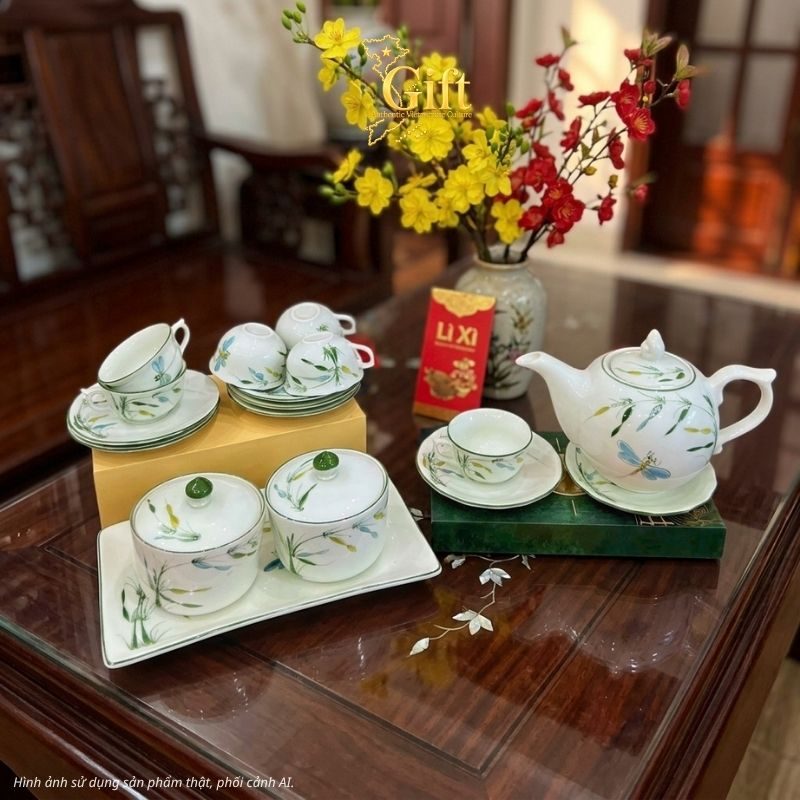 Bộ bình trà và hũ đựng mứt gốm - Quà tết doanh nghiệp