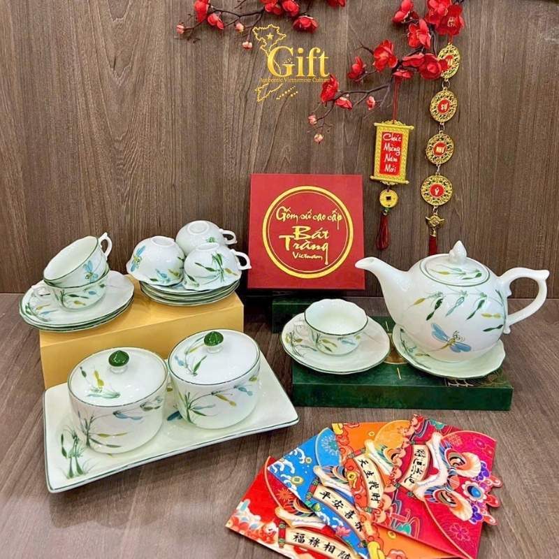 Bộ bình trà và hũ đựng mứt gốm - Quà tết doanh nghiệp