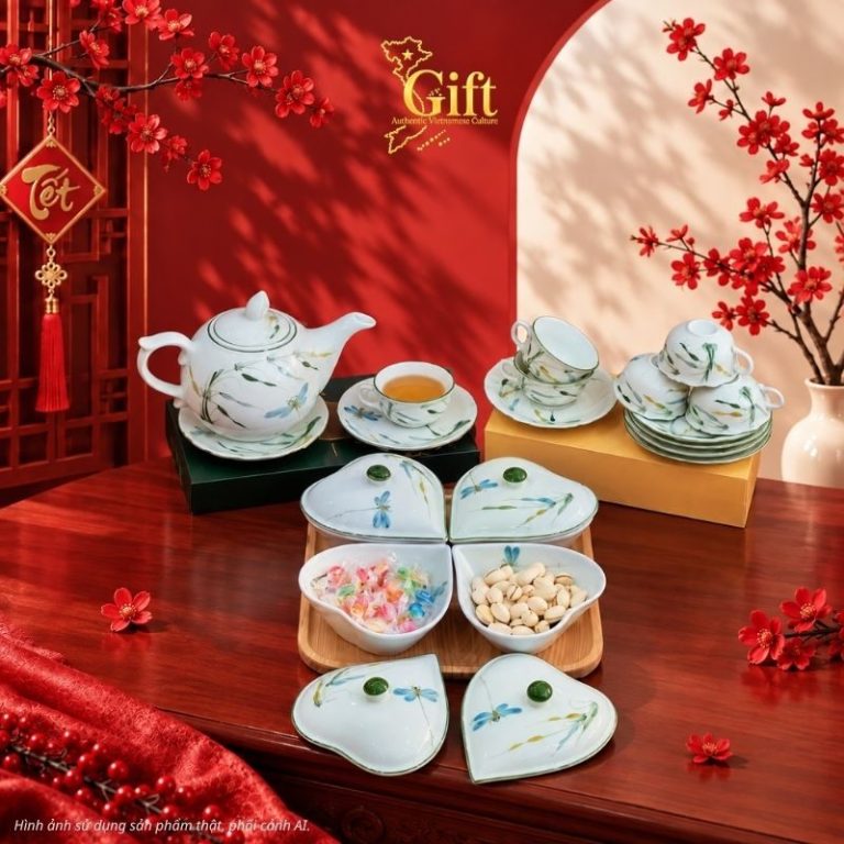 Bộ bình trà và hũ đựng mứt gốm - Quà tết doanh nghiệp