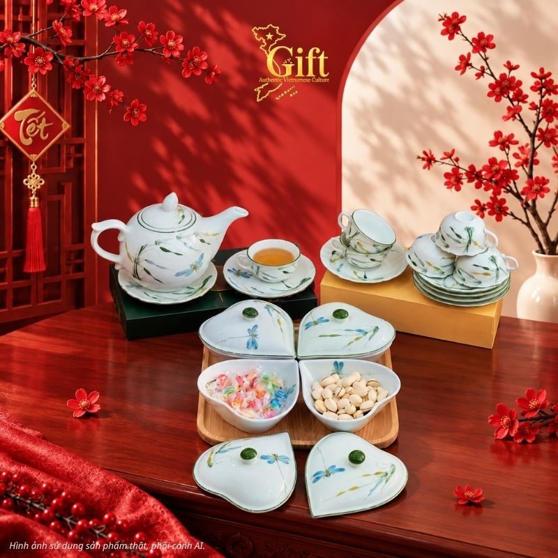 Bộ bình trà và hũ đựng mứt gốm - Quà tết doanh nghiệp