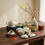Bộ bình trà và hũ đựng mứt gốm - Quà tết doanh nghiệp