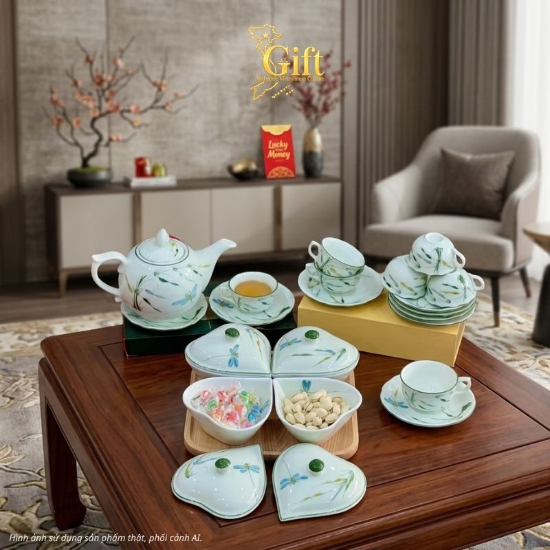 Bộ bình trà và hũ đựng mứt gốm - Quà tết doanh nghiệp