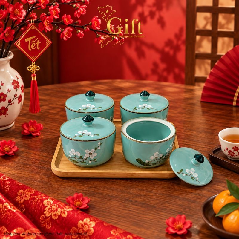 Quà Tết Bộ Hũ Mứt Gốm Sứ