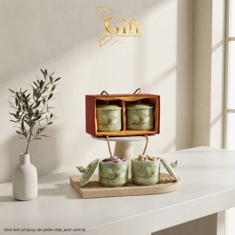 Quà Tết Bộ Hũ Mứt Gốm Sứ