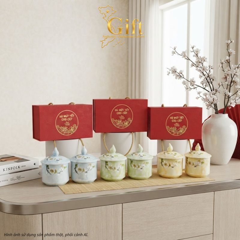 Quà Tết Bộ Hũ Mứt Gốm Sứ