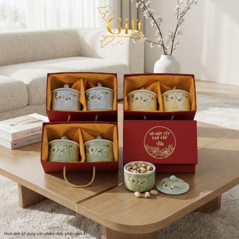 Quà Tết Bộ Hũ Mứt Gốm Sứ