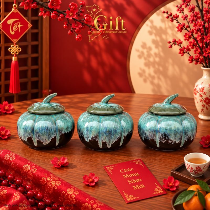 Quà Tết Bộ Hũ Mứt Gốm Sứ