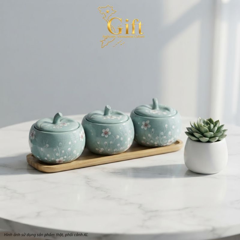 Quà Tết Bộ Hũ Mứt Gốm Sứ