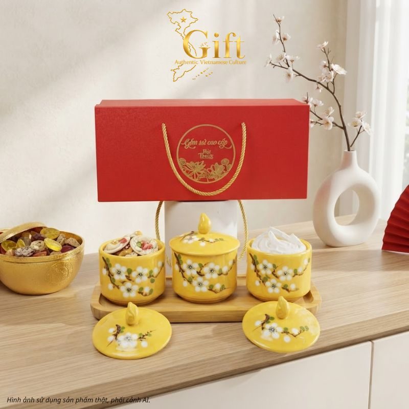 Quà Tết Bộ Hũ Mứt Gốm Sứ