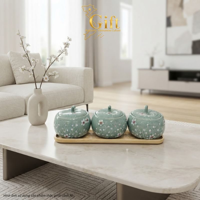 Quà Tết Bộ Hũ Mứt Gốm Sứ