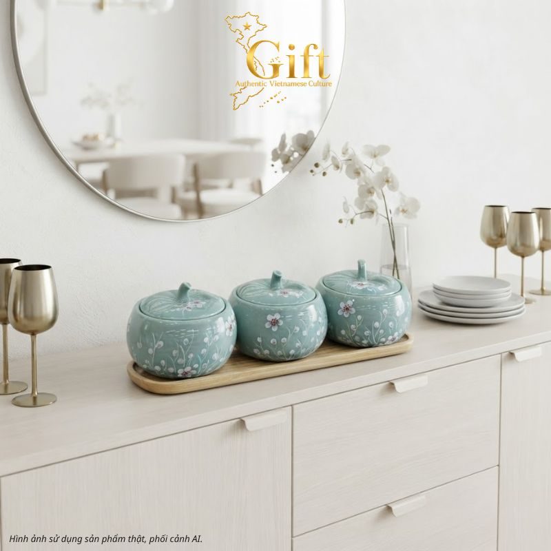 Quà Tết Bộ Hũ Mứt Gốm Sứ