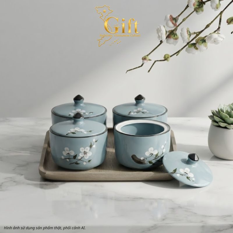 Quà Tết Bộ Hũ Mứt Gốm Sứ