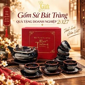 Hộp quà Tết gốm sứ Bát Tràng in logo doanh nghiệp