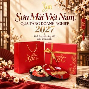 Hộp quà Tết sơn mài vẽ tay đắp vàng
