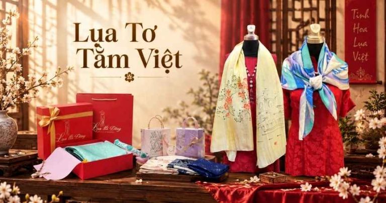 Quà Tết lụa tơ tằm khăn lụa thêu hoa in logo tặng đối tác và khách hàng