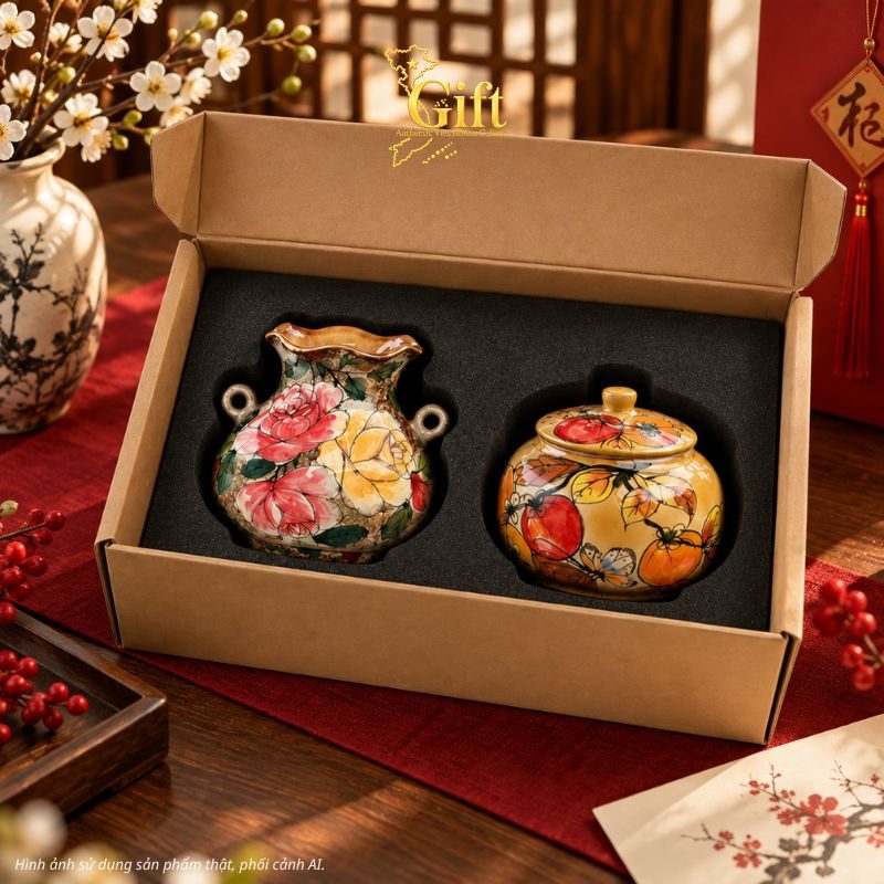 Set Quà Tết Lọ Hoa & Hũ Mứt Gốm Bát Tràng