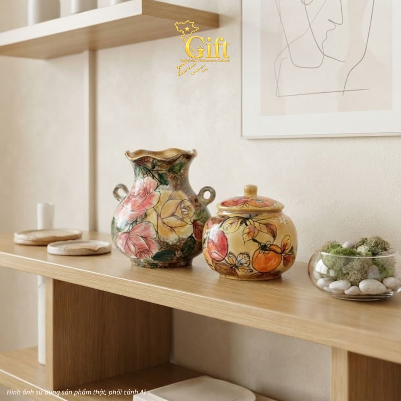 Set Quà Tết Lọ Hoa & Hũ Mứt Gốm Bát Tràng