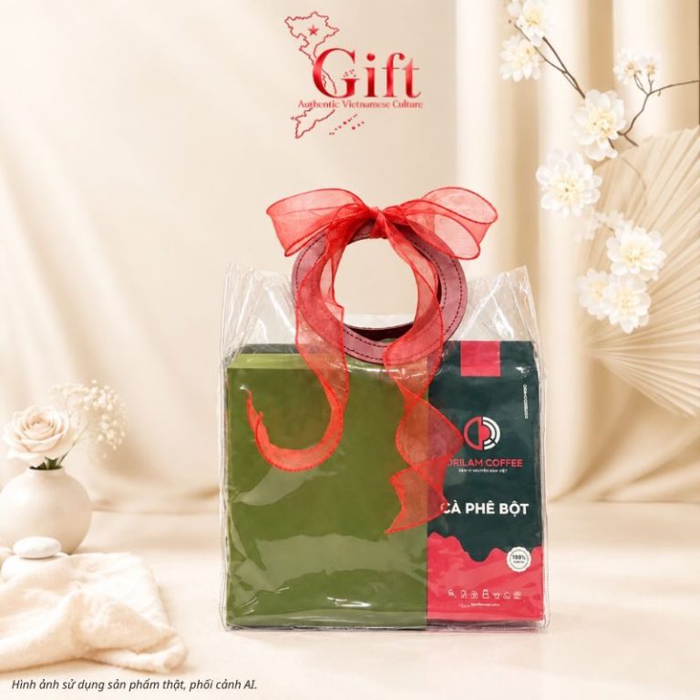 Set Quà Tặng Gốm Sứ – Phin Cà Phê Men Bóng Vẽ Chuồn Chuồn & Cà Phê Rang Xay