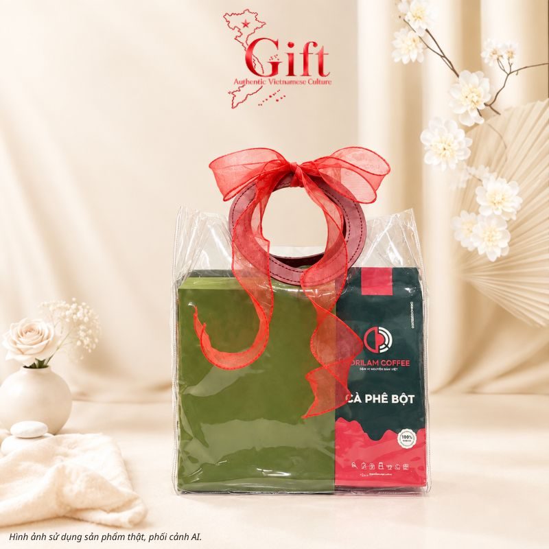 Set Quà Tặng Gốm Sứ – Phin Cà Phê Men Bóng Vẽ Chuồn Chuồn & Cà Phê Rang Xay