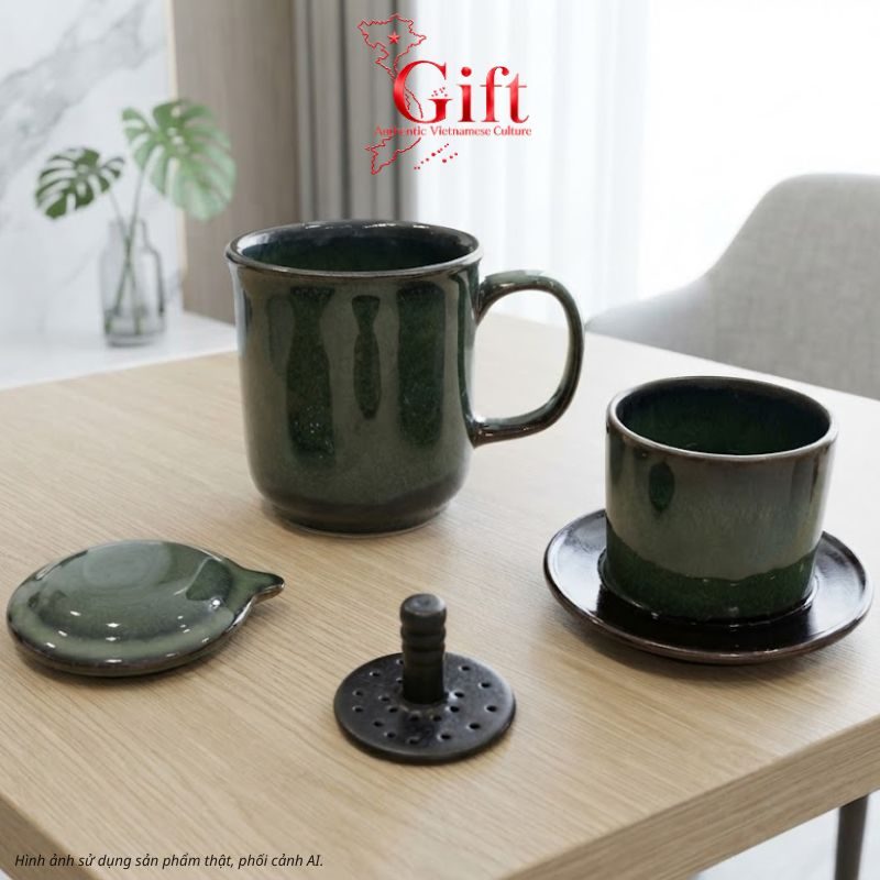 Phin Cà Phê Men Hỏa Biến Màu Xanh Rêu & Cà Phê Rang Xay