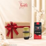 Set Quà Tặng Gốm Sứ – Phin Cà Phê Men Hỏa Biến Màu Vàng & Cà Phê Rang Xay