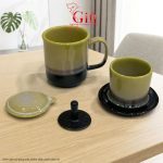 Set Quà Tặng Gốm Sứ – Phin Cà Phê Men Hỏa Biến Màu Vàng & Cà Phê Rang Xay