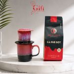 Set Quà Tặng Gốm Sứ – Phin Cà Phê Men Hỏa Biến Màu Hồng & Cà Phê Rang Xay