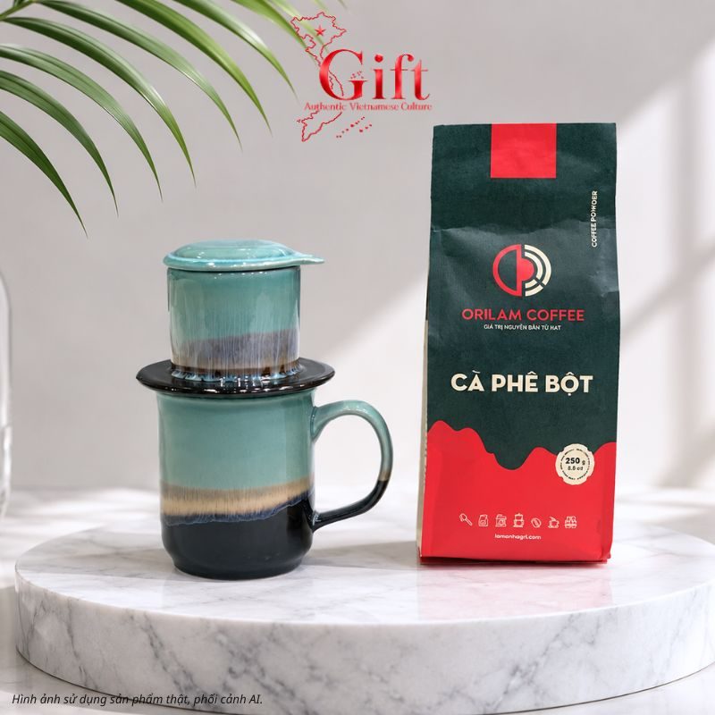 Phin Cà Phê Men Hỏa Biến Màu Xanh Ngọc & Cà Phê Rang Xay