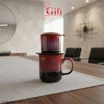Set Quà Tặng Gốm Sứ – Phin Cà Phê Men Hỏa Biến Màu Hồng & Cà Phê Rang Xay