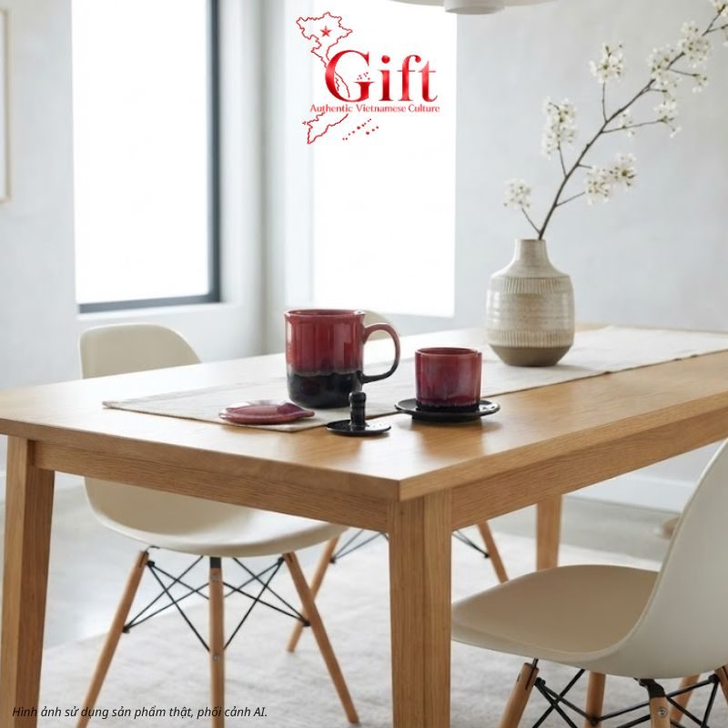 Set Quà Tặng Gốm Sứ – Phin Cà Phê Men Hỏa Biến Màu Hồng & Cà Phê Rang Xay