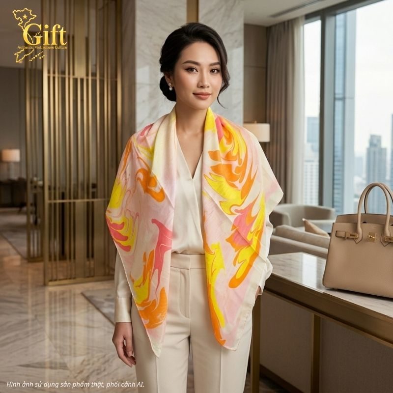 Set quà tặng túi lá sen , hộp trang sức và khăn lụa - Quà tặng sếp và đối tác
