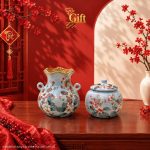 Set Quà Tết Lọ Hoa & Hũ Mứt Gốm Bát Tràng Vẽ Hoa