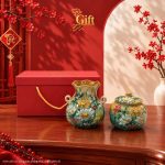Set Quà Tết Lọ Hoa & Hũ Mứt Gốm Bát Tràng Vẽ Hoa Cúc