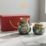Set Quà Tết Lọ Hoa & Hũ Mứt Gốm Bát Tràng Vẽ Hoa Cúc