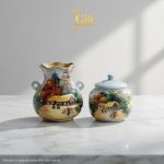 Set Quà Tết Lọ Hoa & Hũ Mứt Gốm Bát Tràng Vẽ Đồng Quê
