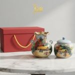 Set Quà Tết Lọ Hoa & Hũ Mứt Gốm Bát Tràng Vẽ Đồng Quê