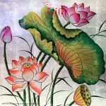 Tranh Sơn Mài Hoa Sen Hồng Dát Bạc