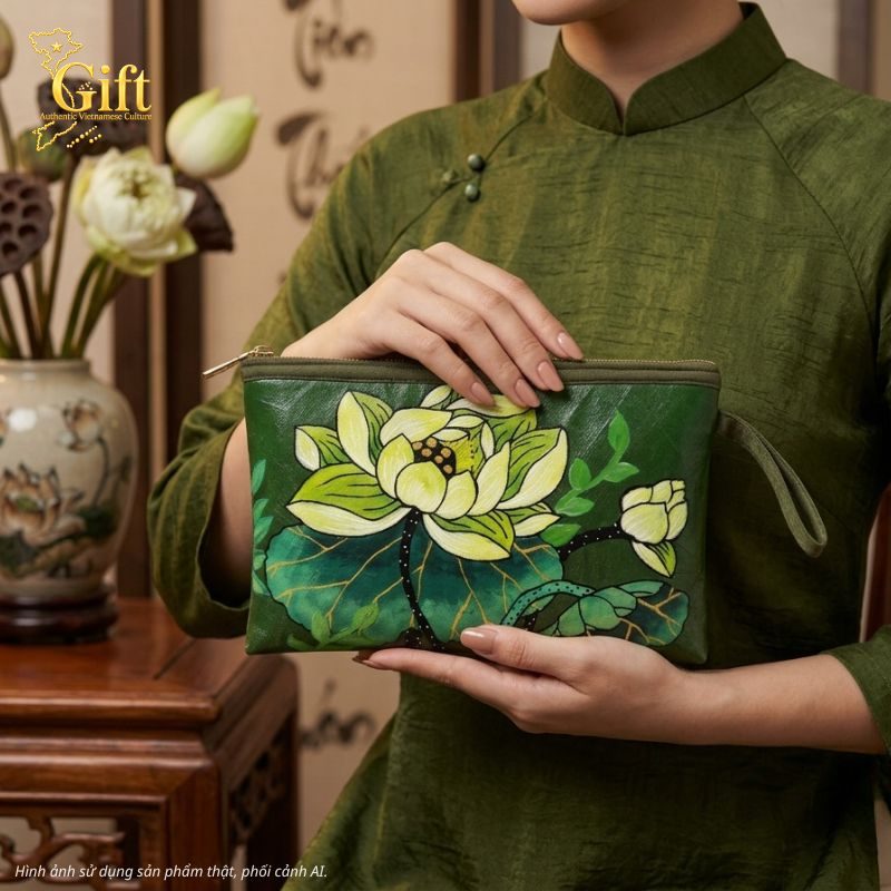 Túi lá sen vẽ tay - Quà tặng ngoại giao